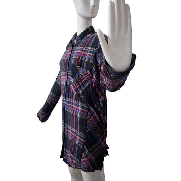 Free People Womens Size S Oversized Nordic Day Side Lace Up Flannel Plaid Top - Picture 4 of 13